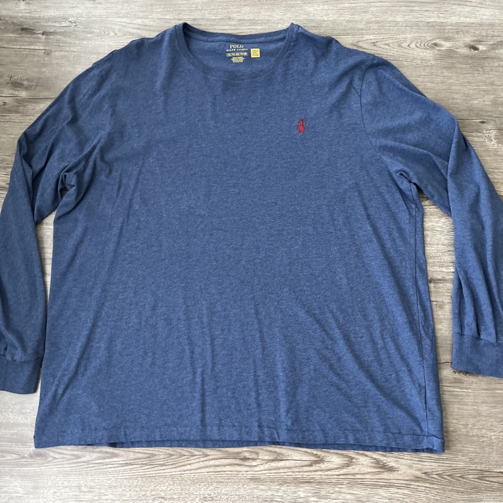 Polo Ralph Lauren Long Sleeve Plain T Shirt Mens 2XL Blue Crewneck